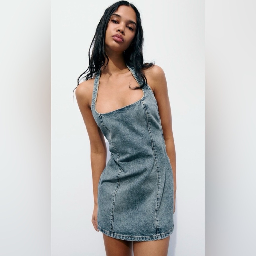 Zara Denim Halter Dress - Blue